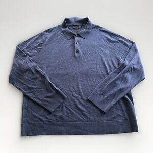 Vince Merino Wool Sweater Polo Men's XXL Navy Blue Long Sleeve Knit Soft